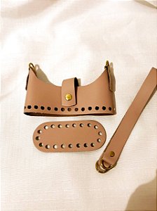 Kit Bolsa Couro 12x5cm MICRO DOIS IRMÃOS - Caramelo Escuro & Dourado