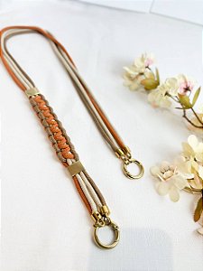 Alça de Ombro Corda Macramê - 85cm - Terracota/Dourado