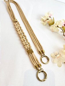 Alça de Ombro Corda Macramê - 85cm - Bege/Dourado