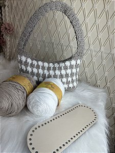 Kit Bolsa Daniela-Néctar Néctar 3mm Areia/Branco-Pólen Crochê