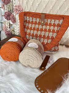Kit Bolsa Daniela-Néctar Nautico 4mm Juta/Terracota c/ fechamento-Pólen Crochê