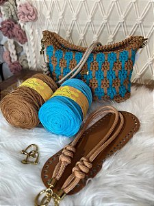 Kit Bolsa Daniela-Néctar Néctar 5mm Mocaccino/Turquesa-Pólen Crochê