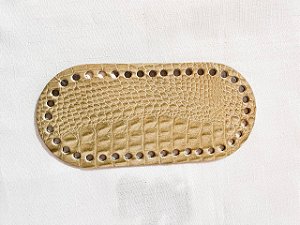 Base Couro Oval Croco 10x22cm Bege