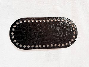 Base Couro Oval Croco 10x22cm Preto