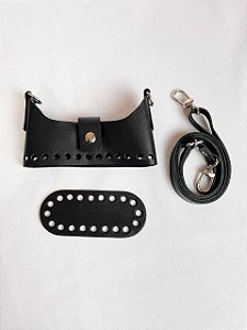 Kit Bolsa Couro 12x5cm MICRO DOIS IRMÃOS - Preto & Niquel