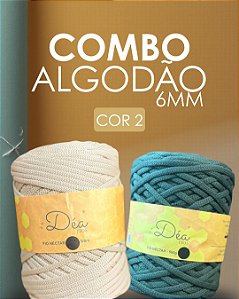 Combo 2 - Fios Néctar Algodão 6mm Macramê 2un. - Areia e Verde Musgo