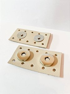 Fechamento Botão Imã Duplo 3,5x6,5cm Bege & Níquel