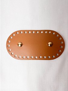Base Couro Oval 9x17cm com Bailarina-Caramelo Escuro/Dourado