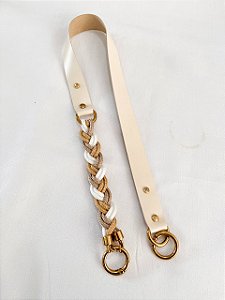 Alça de Ombro Corda Trançado 70cm - Bege/Dourado