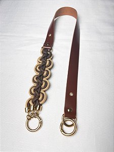 Alça de Ombro Corda Ondas 70cm - Marrom/Dourado