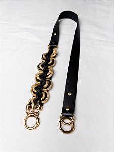 Alça de Ombro Corda Ondas 70cm - Preto/Dourado