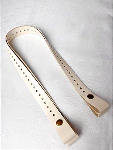 Alça de Couro Pressão com Furos 2,5x65cm-Bege/Dourado