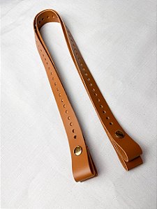 Alça de Couro Pressão com Furos 2,5x65cm-Caramelo Escuro/Dourado