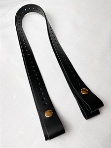 Alça de Couro Pressão com Furos 2,5x65cm-Preto/Dourado
