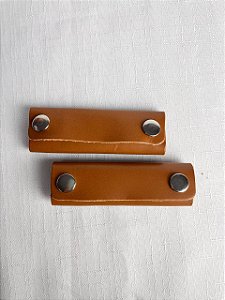 Apoio de Mão p/ Alça Couro Legítimo 3,5x10cm - Caramelo Escuro/Niquel