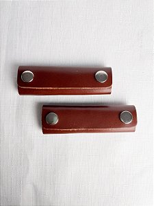 Apoio de Mão p/ Alça Couro Legítimo 3,5x10cm - Marrom/Niquel