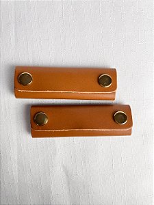 Apoio de Mão p/ Alça Couro Legítimo 3,5x10cm - Caramelo Escuro/Dourado