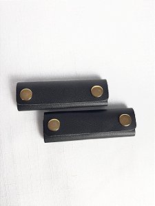 Apoio de Mão p/ Alça Couro Legítimo 3,5x10cm - Preto/Dourado