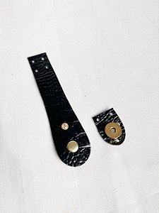 Fechamento Bolsa 2,5x15cm Croco Preto c/Strass & Dourado