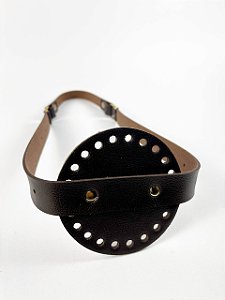Porta Vinho Simples 10x35cm Couro Déa Fios Marrom/Dourado
