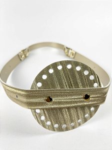 Porta Vinho Simples 10x35cm Couro Déa Fios Brilho Ouro/Dourado