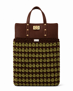Kit Bolsa Boss - Fio Malha Pólen  Verde Musgo e Chocolate-Couro Marrom/Dourado(Déa Fios-Aula Inclusa)