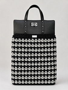 Kit Bolsa Boss - Fio Malha Pólen Preto e Cinza-Couro Preto/Ônix (Déa Fios-Aula Inclusa)