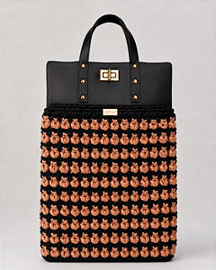 Kit Bolsa Boss - Fio Malha Pólen  Ocre e Preto-Couro Preto/Dourado(Déa Fios-Aula Inclusa)