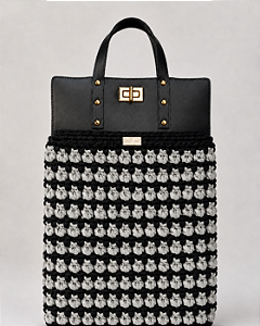 Kit Bolsa Boss - Fio Malha Pólen  Preto e Cinza Prata-CouroPreto /Dourado(Déa Fios-Aula Inclusa)
