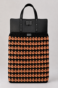 Kit Bolsa Boss - Fio Malha Pólen  Ocre e Preto-Couro Preto/Ônix (Déa Fios-Aula Inclusa)