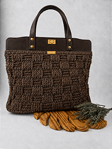 Kit Bolsa Work - Fio Néctar Nautico 4mm Marrom-Marrom/Dourado (Déa Fios-Aula Inclusa)