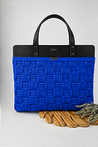 Kit Bolsa Work - Fio Néctar Nautico 4mm Azul Royal-Preto/Ônix (Déa Fios-Aula Inclusa)