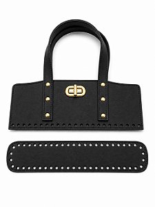 Kit Office Sintético Montana 28x11cm Base 6x30cm Déa Fios Preto/Dourado