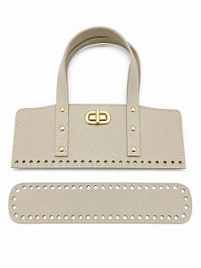 Kit Office Sintético Montana 28x11cm Base 6x30cm Déa Fios Bege/Dourado