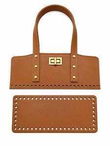 Kit Office Sintético Montana 28x11cm Base 10x25cm Déa Fios Caramelo Escuro/Dourado