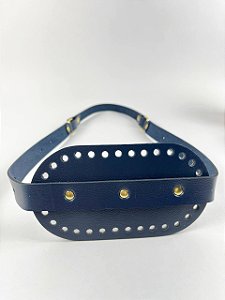Porta Vinho Duplo 17x35cm Couro Déa Fios Cor: Azul Marinho/Dourado