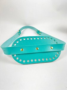 Porta Vinho Duplo 17x35cm Couro Déa Fios Cor:Turquesa/Dourado