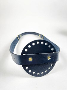 Porta Vinho Simples 10x35cm Couro Déa Fios Cor:Azul Marinho/Dourado