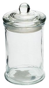 POTE REDONDO EM VIDRO LISO COM TAMPA 350ML D8XA14,5CM