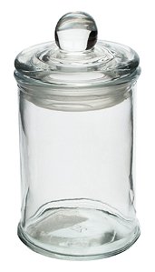 POTE REDONDO EM VIDRO LISO COM TAMPA 600ML D10XA18CM