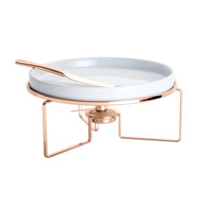 RECHAUD DE CERÂMICA C/SUPORTE E FACA P/QUEIJO BRIE ROSÉ 27X14cm