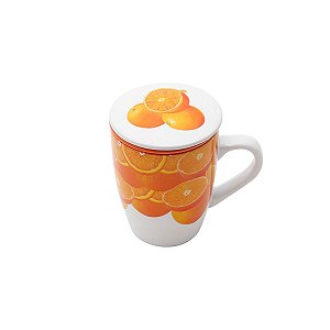 CANECA DE PORCELANA C/ INFUSOR LARANJA 330ML