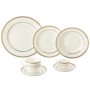 APARELHO DE JANTAR DE PORCELANA 42 PEÇAS ALTO RELEVO GOLD