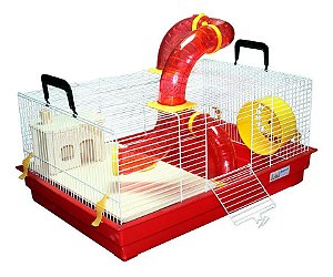 Gaiola para Hamster e Pequenos Roedores Montada - Play Ground Labirinto  vermelha