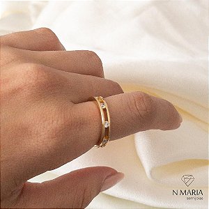 Anel Aliança Pedras Banhada Ouro 18k