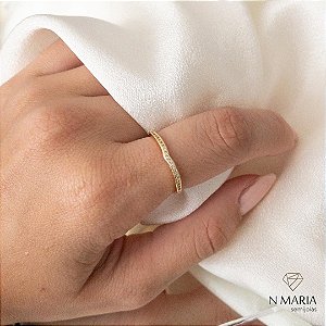 Anel Line V Banhado Ouro 18k