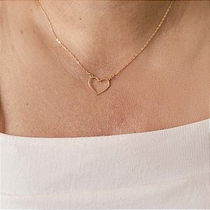 Colar Coração Vazado Banhado Ouro