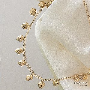 Colar Chocker Coração Banhado Ouro 18k