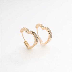 Brincos Argola Coração Cravejada Banhado Ouro 18k