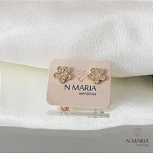 Brincos Flor Cravejada Banhado Ouro 18k